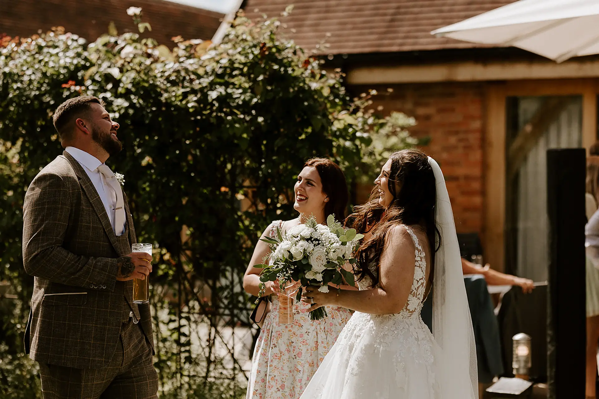 bassmead manor barns garden enjoying drinks