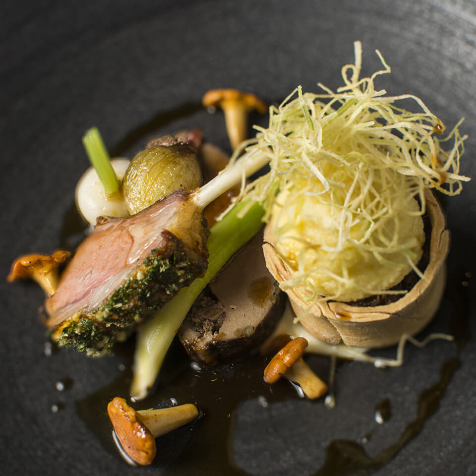 A delicous lamb main course has been created by the in house caterers at Bassmead Manor Barns
