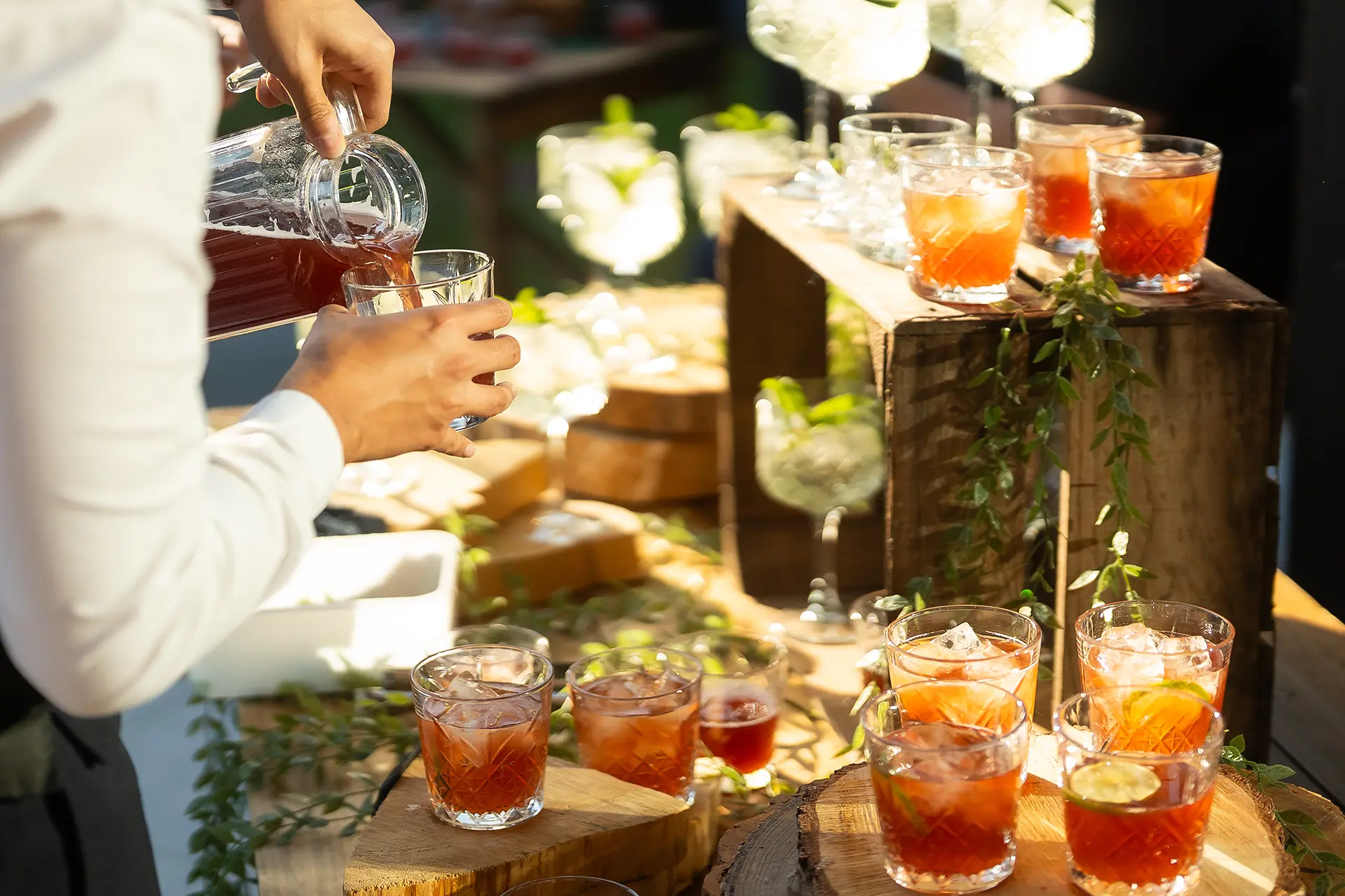 reception drinks pouring