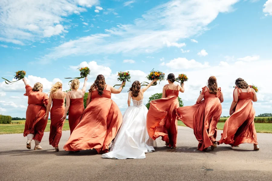 Bassmead Manor Barns bride and bridesmaides