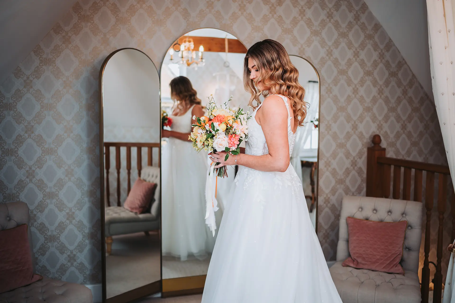bassmead manor barns bride getting ready mirror