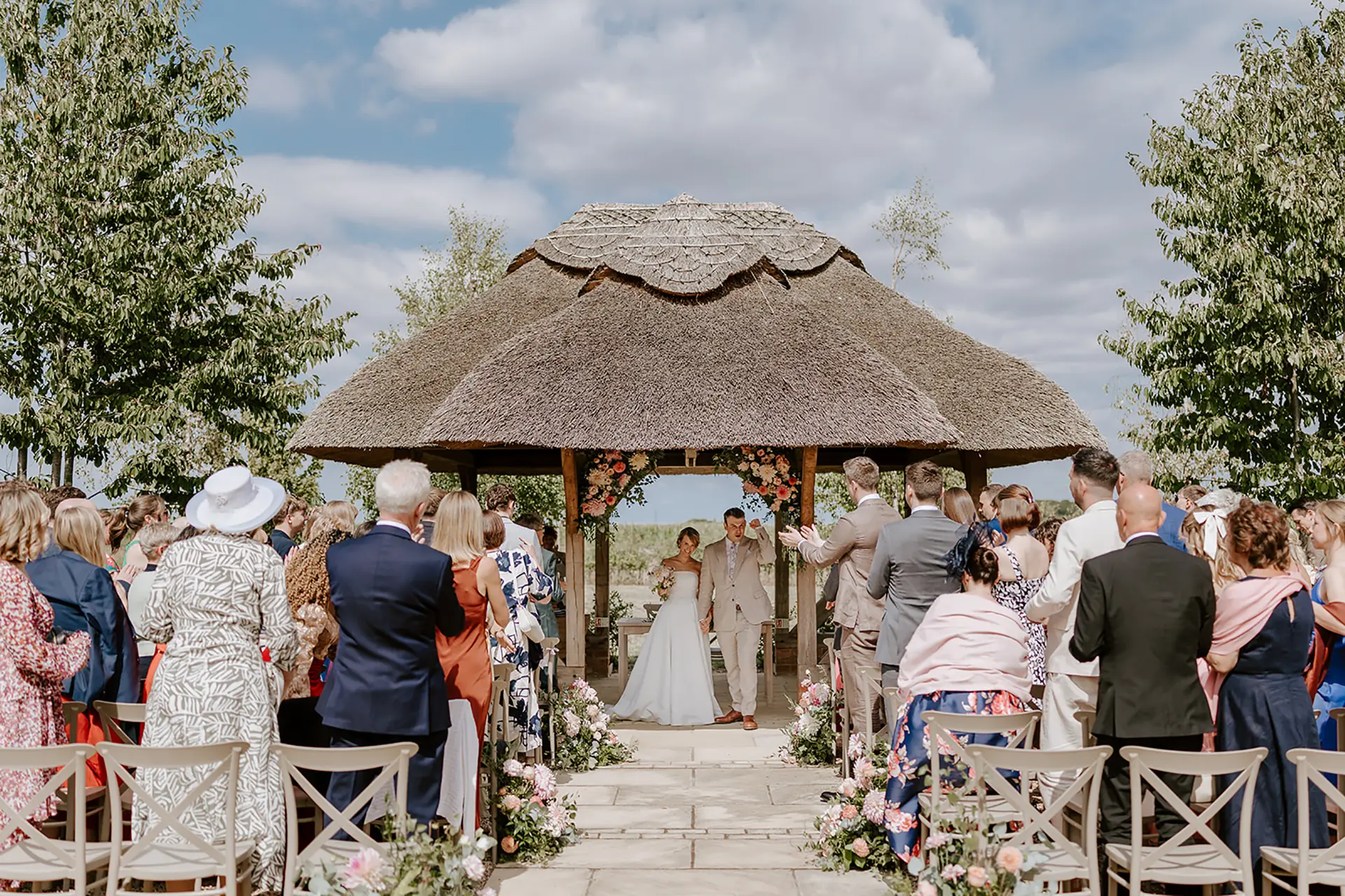 bassmead manor barns thatched bower just married
